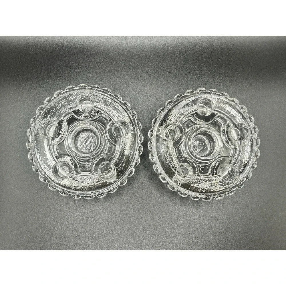 Fenton Clear Glass Round Console Insert Candlesticks 3.5